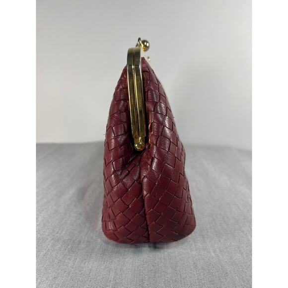 Talbots Gold Ball Kiss lock Closure Red Weave Clutch Crossbody Bag. - Picture 5 of 15
